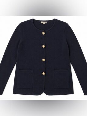 J. Crew • Navy • Marino Wool Blend • Cardigan • Gold Buttons • Small